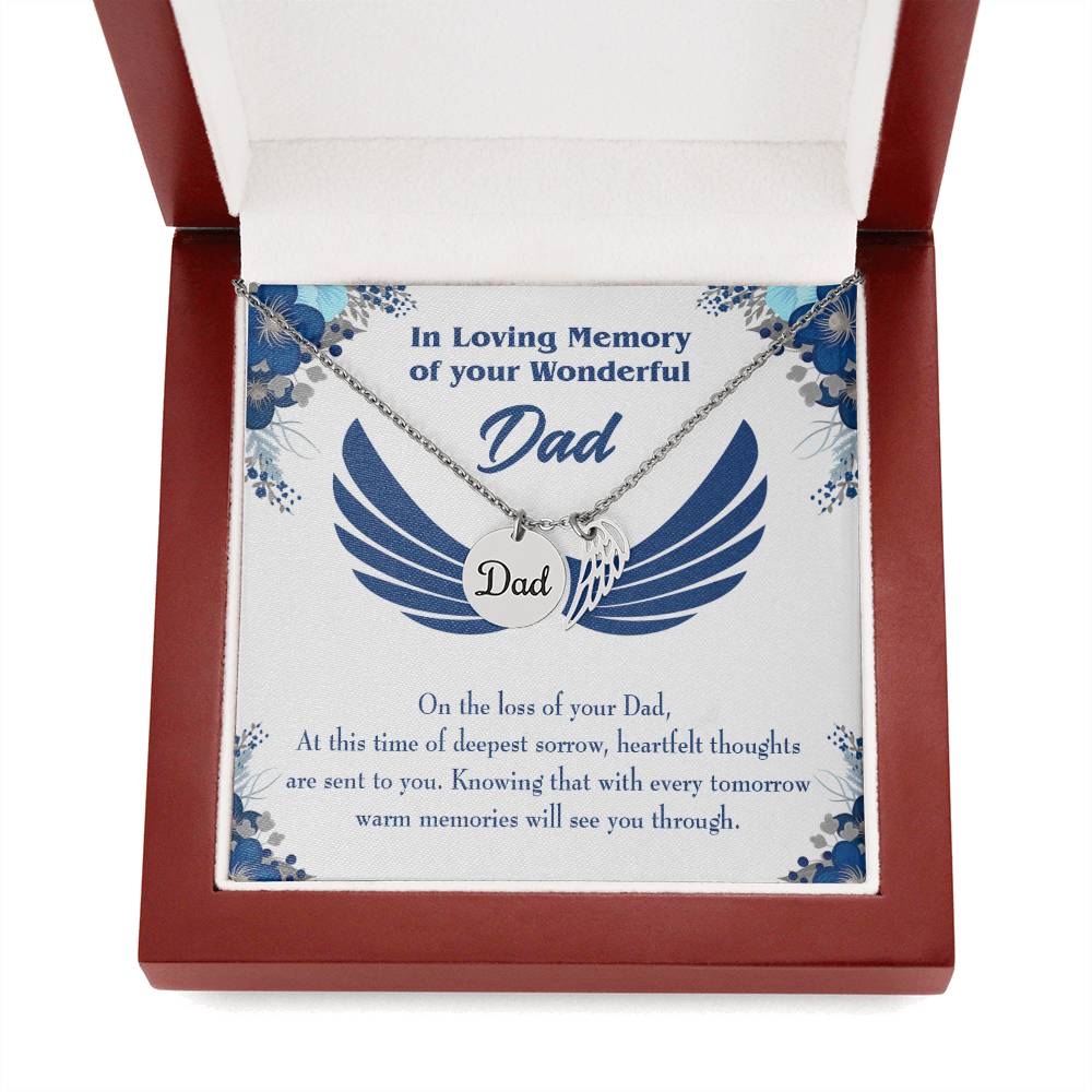 Deepest Sorrow Remembrance Necklace for Dad Angel Wing Charm Stainless Steel or 18k Gold Finish-Express Your Love Gifts