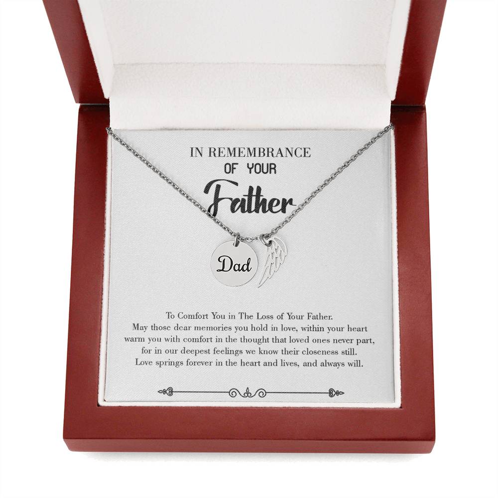 Love Springs Forever Remembrance Necklace for Dad Angel Wing Charm Stainless Steel or 18k Gold Finish-Express Your Love Gifts