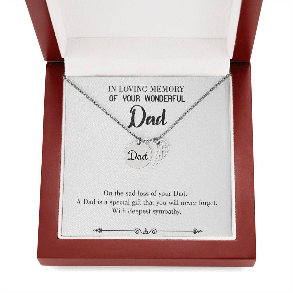 Dad a Special Gift Remembrance Necklace for Dad Angel Wing Charm Stainless Steel or 18k Gold Finish-Express Your Love Gifts