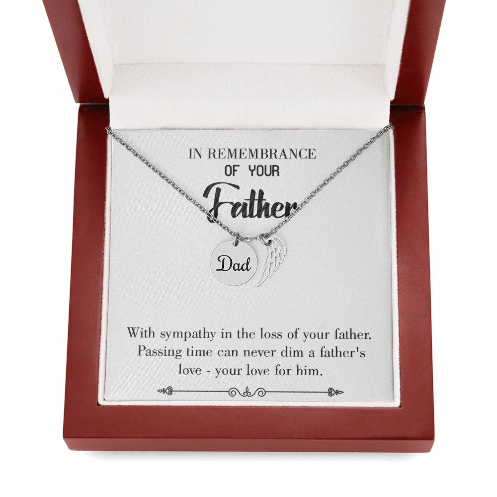 Passing Time Remembrance Necklace for Dad Angel Wing Charm Stainless Steel or 18k Gold Finish-Express Your Love Gifts