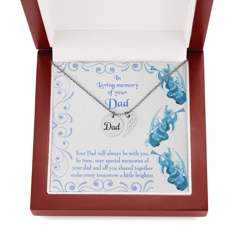 Tomorrow a Little Brighter Remembrance Necklace for Dad Angel Wing Charm Stainless Steel or 18k Gold Finish-Express Your Love Gifts