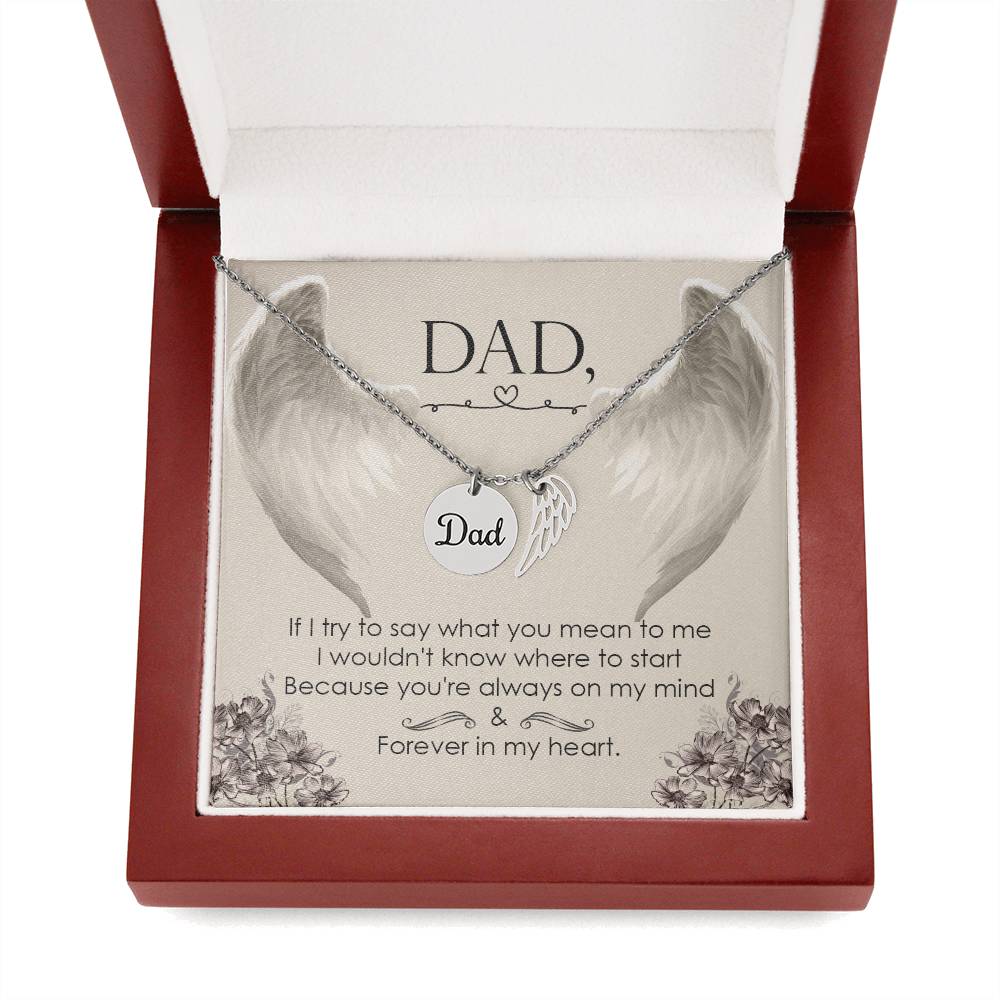 If I Try to Say Remembrance Necklace for Dad Angel Wing Charm Stainless Steel or 18k Gold Finish-Express Your Love Gifts