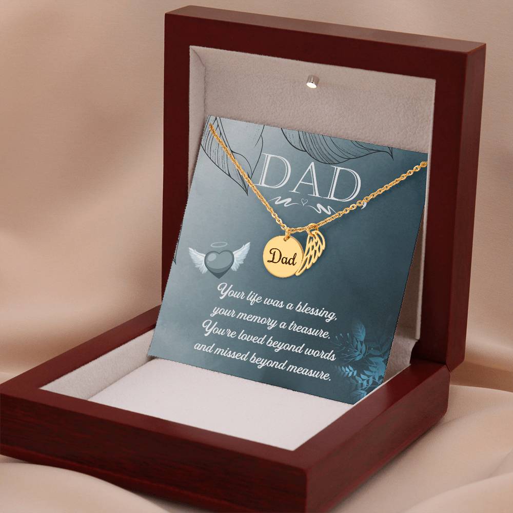 Your Life Was a Blessing Remembrance Necklace for Dad Angel Wing Charm Stainless Steel or 18k Gold Finish-Express Your Love Gifts