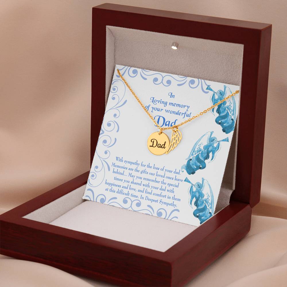 In Deepest Sympathy Remembrance Necklace for Dad Angel Wing Charm Stainless Steel or 18k Gold Finish-Express Your Love Gifts