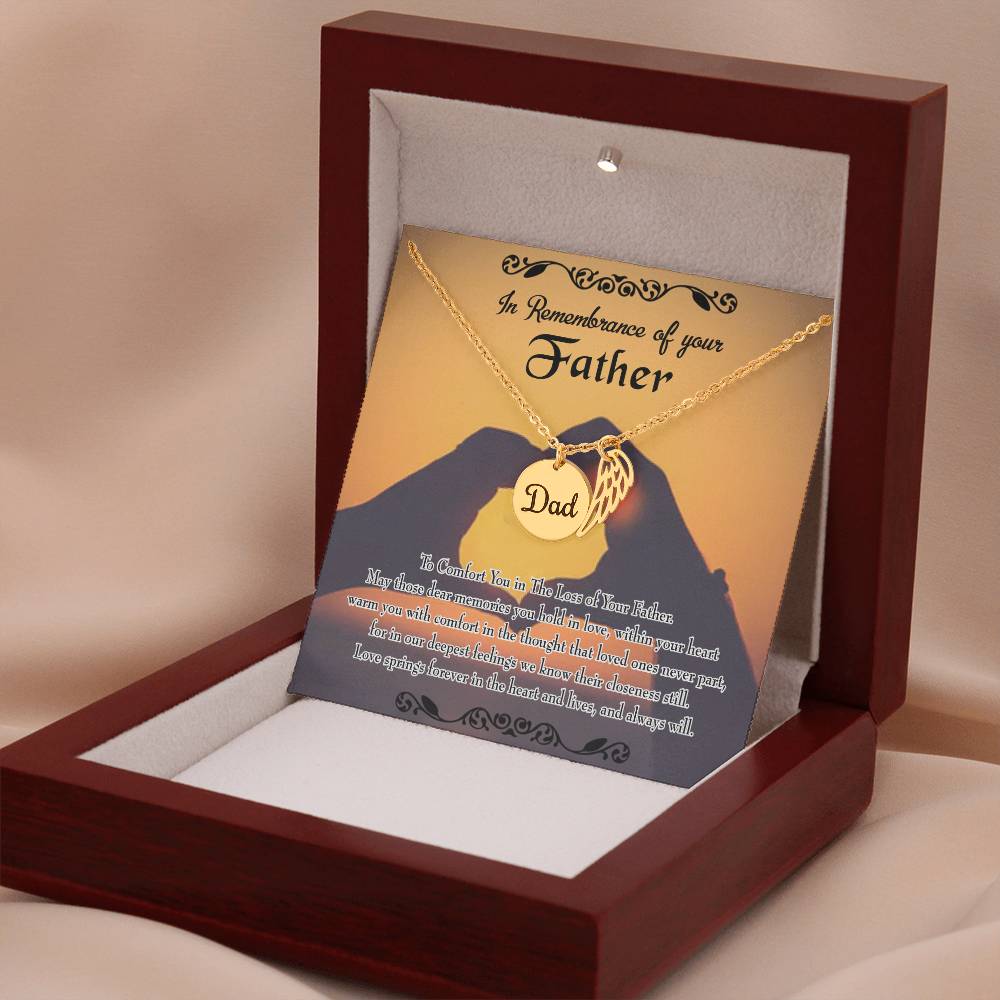 To Comfort You Remembrance Necklace for Dad Angel Wing Charm Stainless Steel or 18k Gold Finish-Express Your Love Gifts