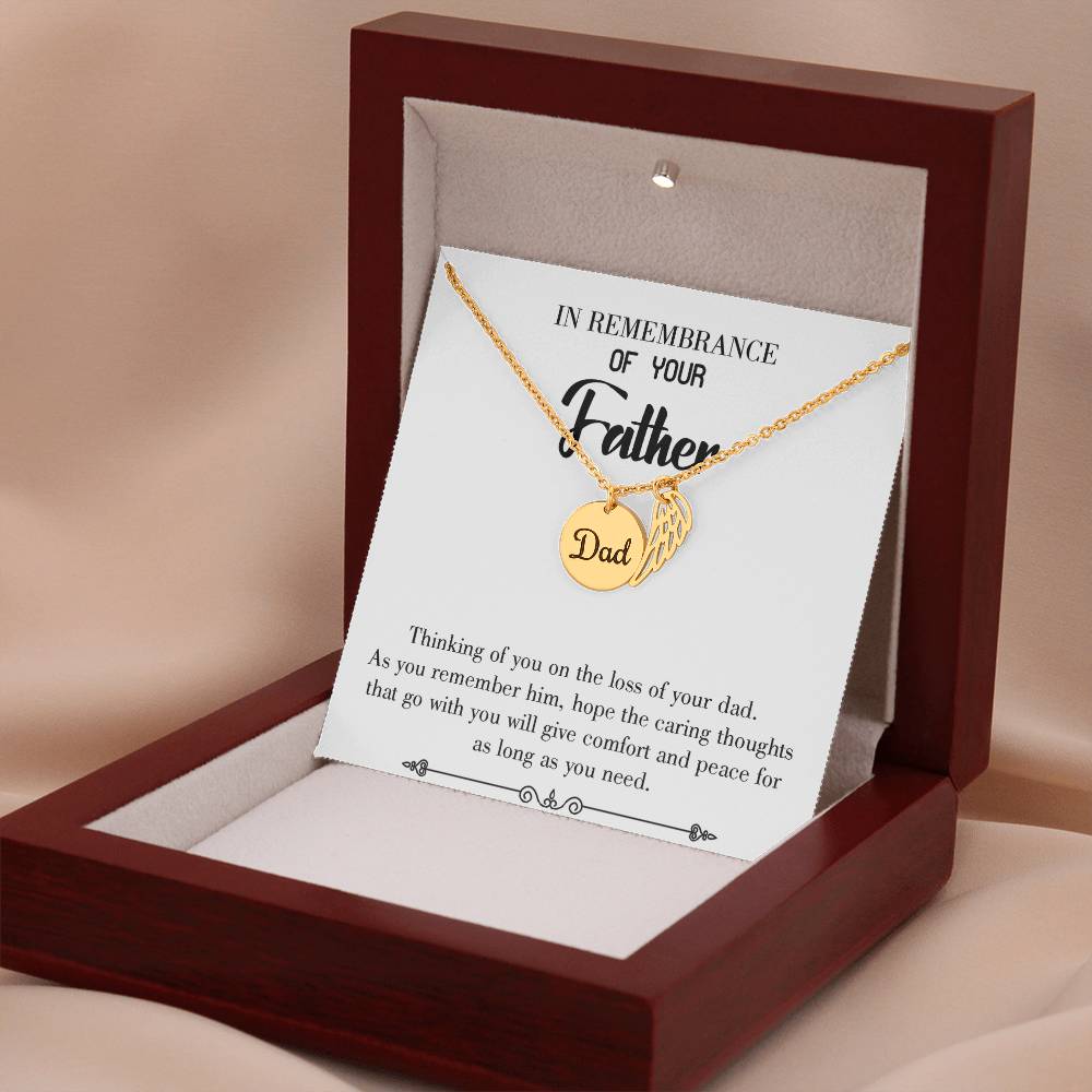 Comfort and Peace Remembrance Necklace for Dad Angel Wing Charm Stainless Steel or 18k Gold Finish-Express Your Love Gifts