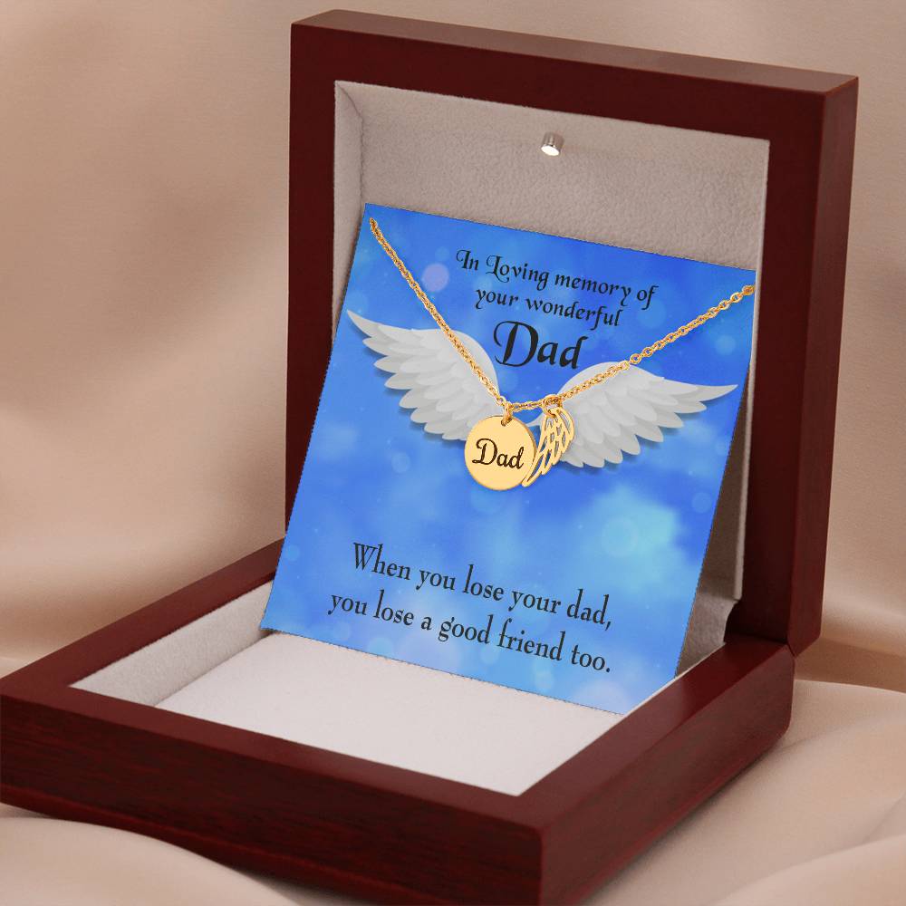 Dad and a Good Friend Remembrance Necklace for Dad Angel Wing Charm Stainless Steel or 18k Gold Finish-Express Your Love Gifts