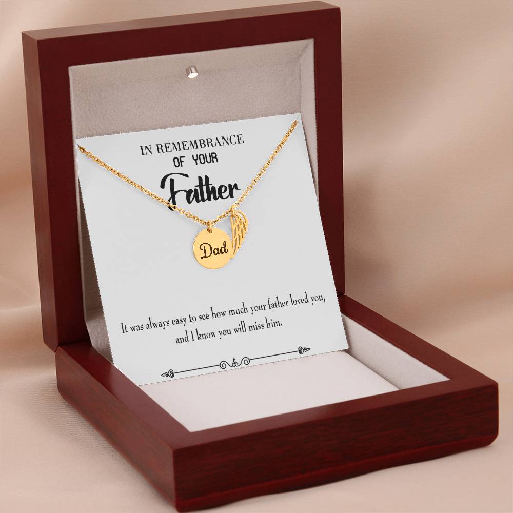 You Will Miss Her Remembrance Necklace for Dad Angel Wing Charm Stainless Steel or 18k Gold Finish-Express Your Love Gifts