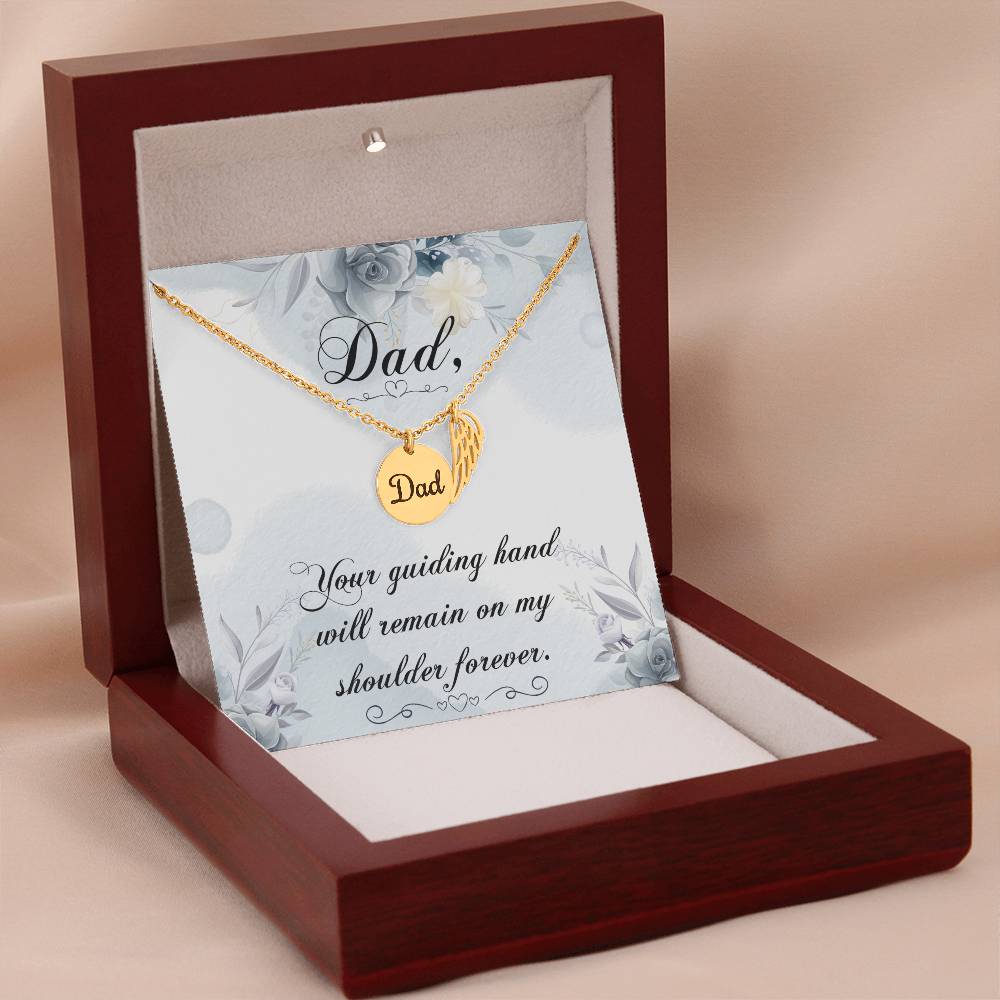 Your Guiding Hand Remembrance Necklace For Dad Angel Wing Charm Stainless Steel or 18k Gold Finish-Express Your Love Gifts