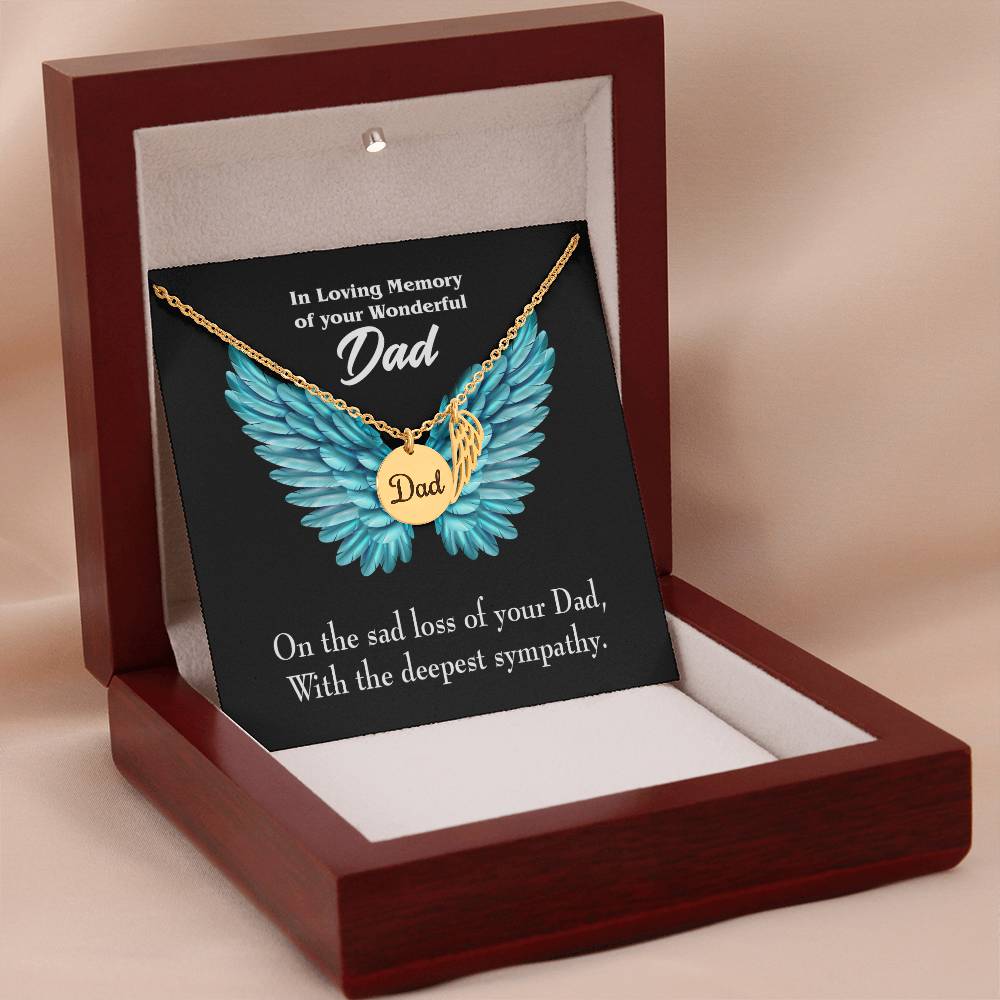 With Deepest Sympathy Remembrance Necklace for Dad Angel Wing Charm Stainless Steel or 18k Gold Finish-Express Your Love Gifts