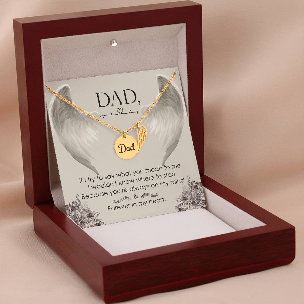 If I Try to Say Remembrance Necklace for Dad Angel Wing Charm Stainless Steel or 18k Gold Finish-Express Your Love Gifts