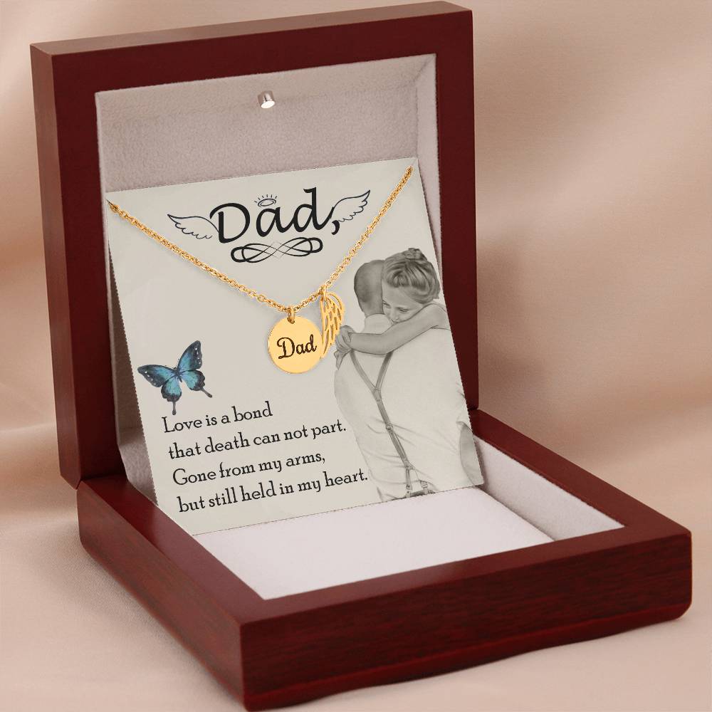 Love is Bond Remembrance Necklace for Dad Angel Wing Charm Stainless Steel or 18k Gold Finish-Express Your Love Gifts