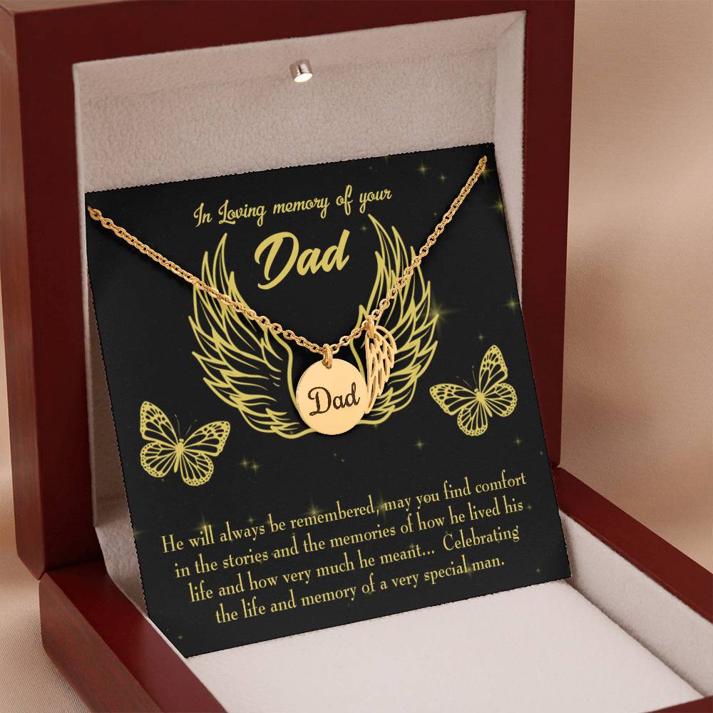 Memory of a Special Man Remembrance Necklace for Dad Angel Wing Charm Stainless Steel or 18k Gold Finish-Express Your Love Gifts
