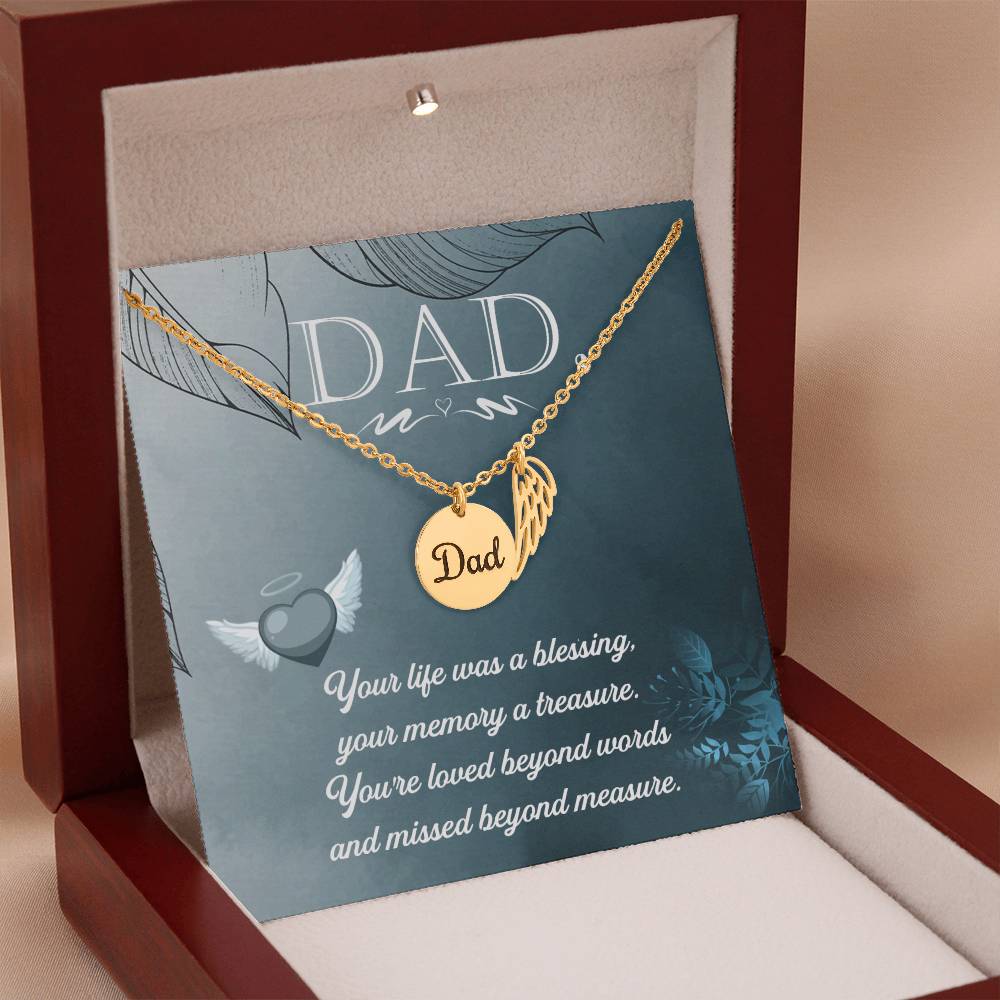 Your Life Was a Blessing Remembrance Necklace for Dad Angel Wing Charm Stainless Steel or 18k Gold Finish-Express Your Love Gifts