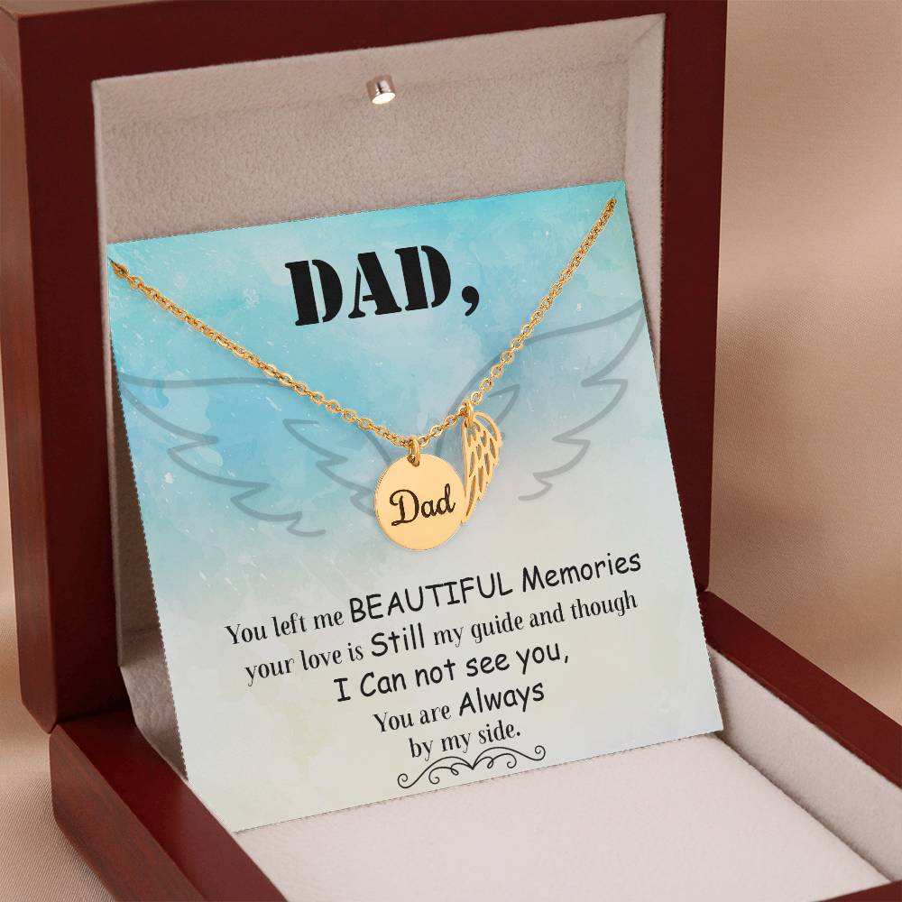 Dad You Left Me Remembrance Necklace for Dad Angel Wing Charm Stainless Steel or 18k Gold Finish-Express Your Love Gifts
