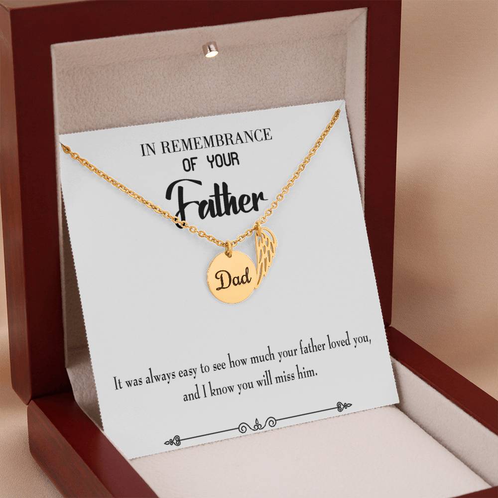 You Will Miss Her Remembrance Necklace for Dad Angel Wing Charm Stainless Steel or 18k Gold Finish-Express Your Love Gifts