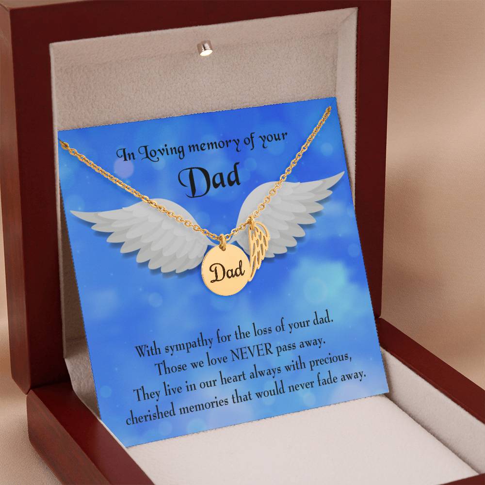 Cherished Memories Remembrance Necklace for Dad Angel Wing Charm Stainless Steel or 18k Gold Finish-Express Your Love Gifts