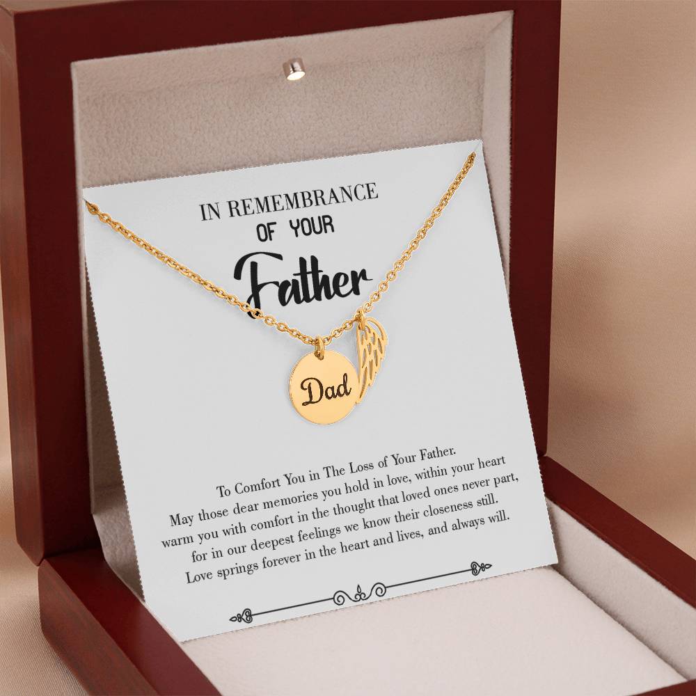Love Springs Forever Remembrance Necklace for Dad Angel Wing Charm Stainless Steel or 18k Gold Finish-Express Your Love Gifts