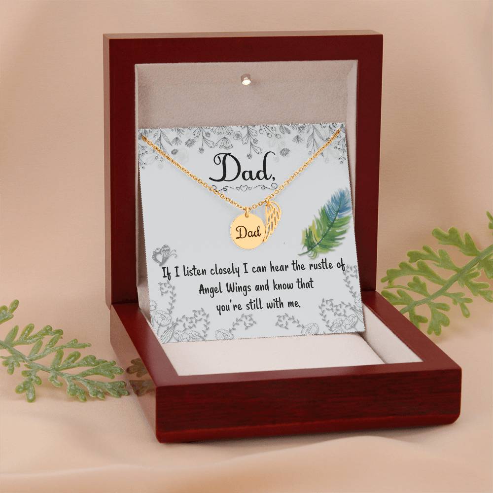 If I Listen Closely Remembrance Necklace for Dad Angel Wing Charm Stainless Steel or 18k Gold Finish-Express Your Love Gifts