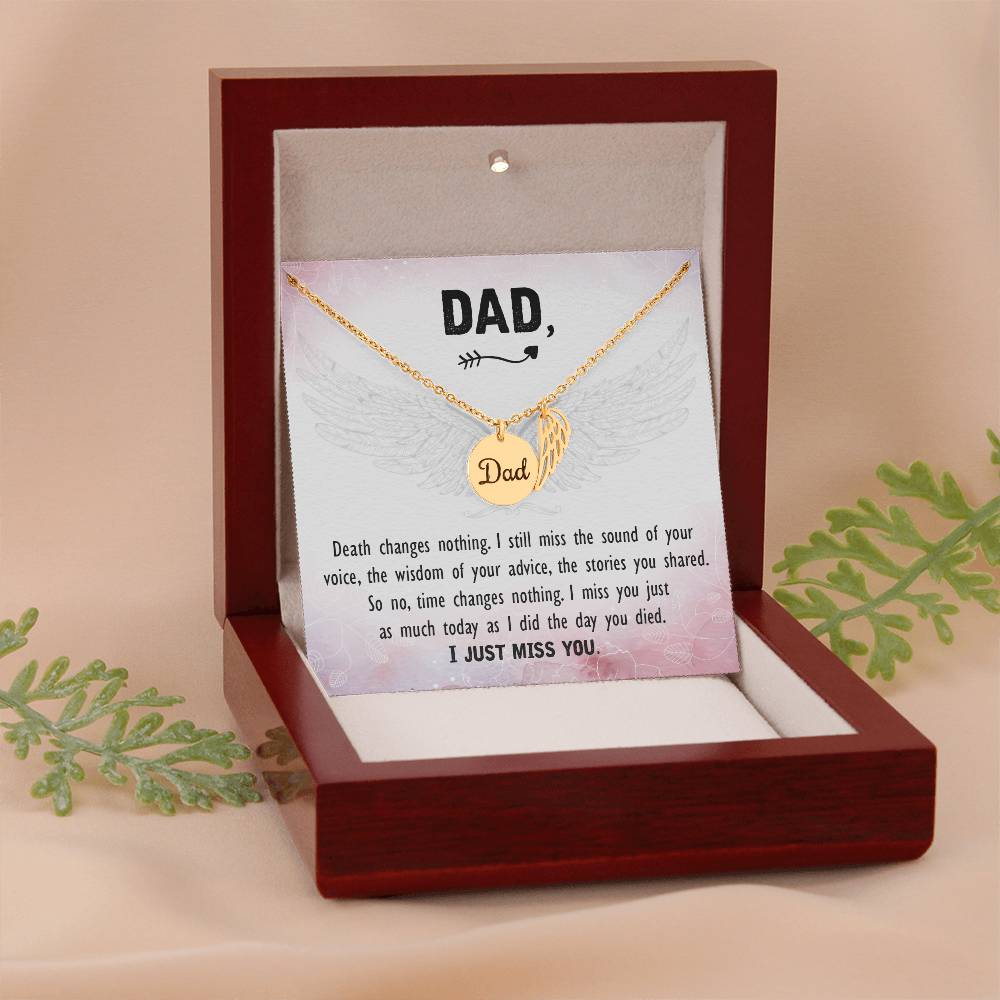 Death Changes Nothing Remembrance Necklace for Dad Angel Wing Charm Stainless Steel or 18k Gold Finish-Express Your Love Gifts