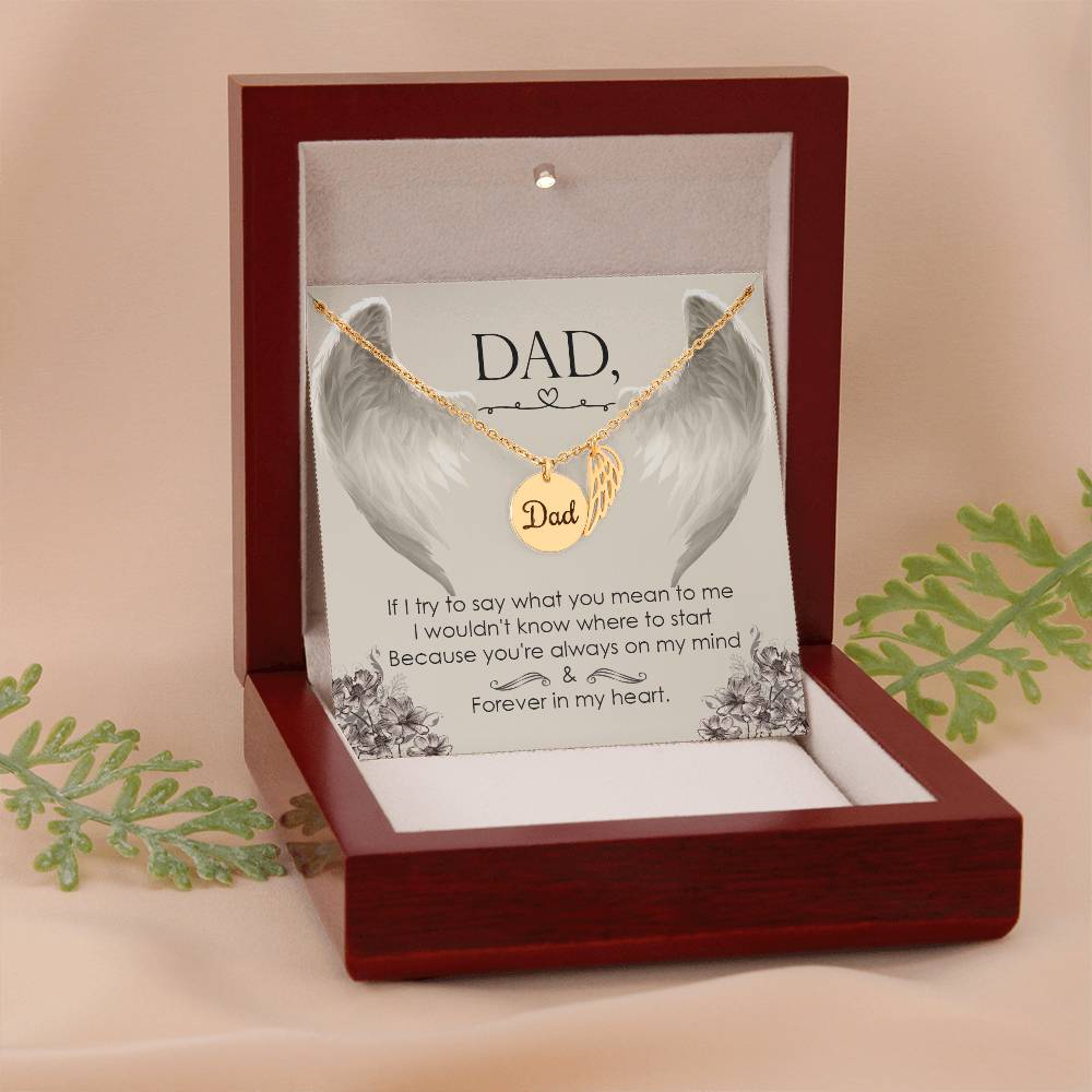 If I Try to Say Remembrance Necklace for Dad Angel Wing Charm Stainless Steel or 18k Gold Finish-Express Your Love Gifts