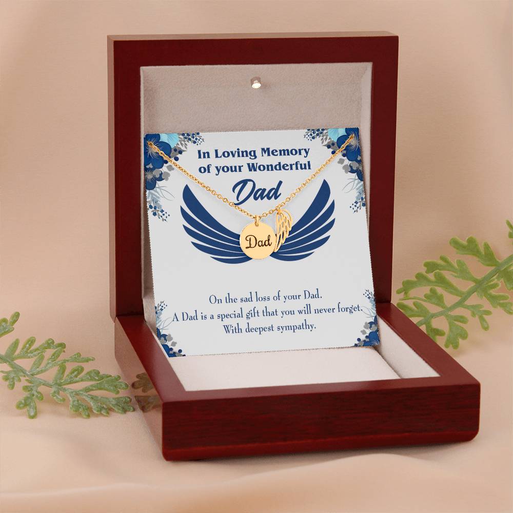 Dad is a Special Gift Remembrance Necklace for Dad Angel Wing Charm Stainless Steel or 18k Gold Finish-Express Your Love Gifts