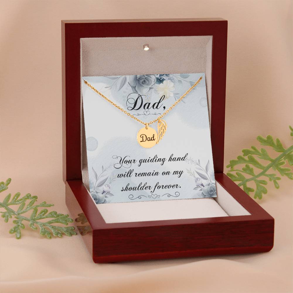 Your Guiding Hand Remembrance Necklace For Dad Angel Wing Charm Stainless Steel or 18k Gold Finish-Express Your Love Gifts