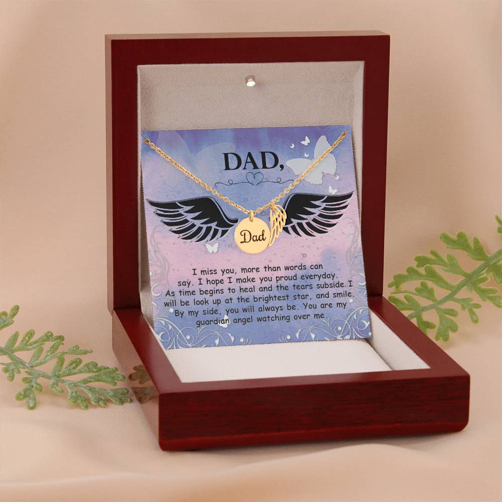 I Miss You More Remembrance Necklace for Dad Angel Wing Charm Stainless Steel or 18k Gold Finish-Express Your Love Gifts