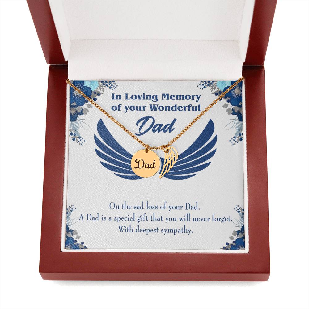 Dad is a Special Gift Remembrance Necklace for Dad Angel Wing Charm Stainless Steel or 18k Gold Finish-Express Your Love Gifts
