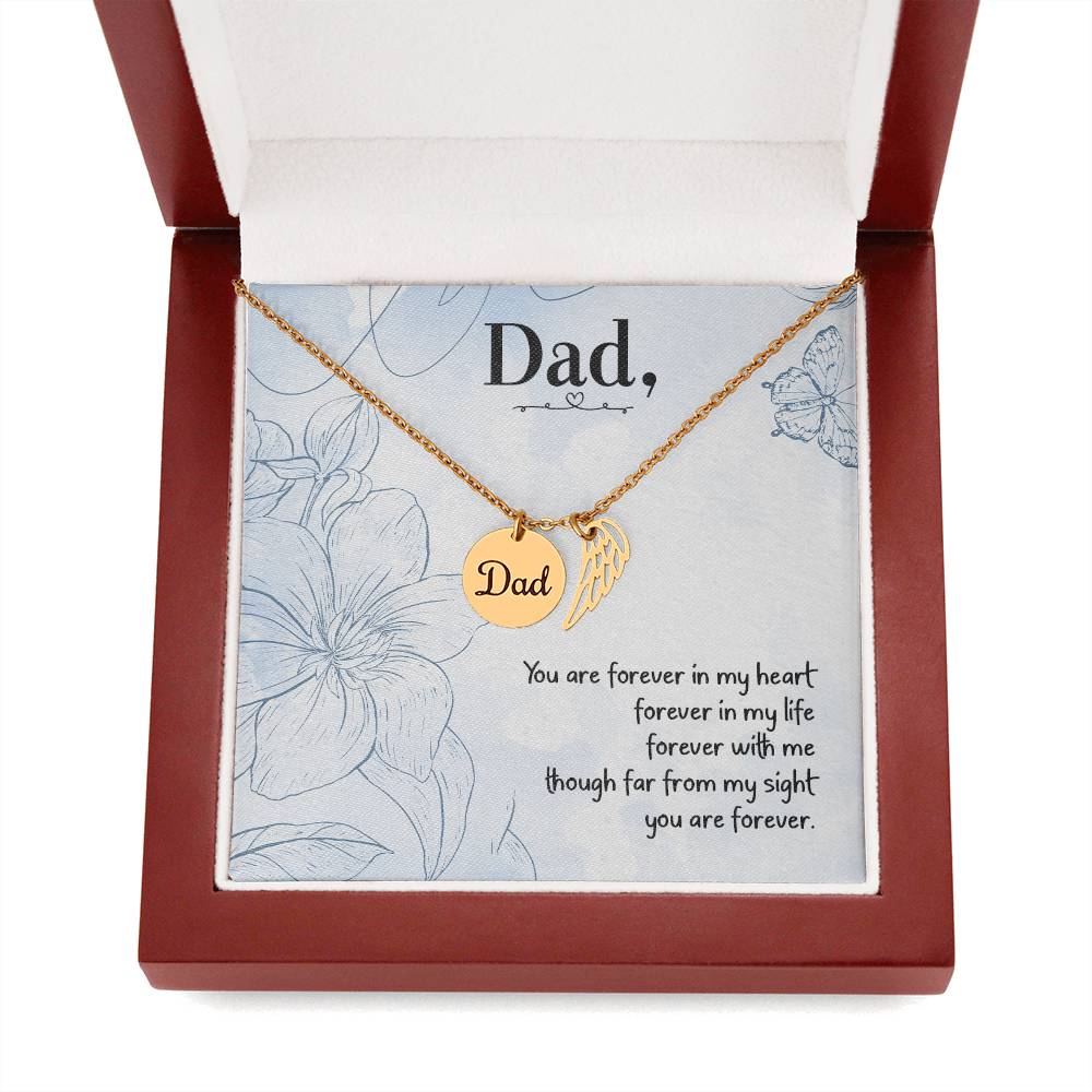 You are Forever in My Heart Dad Remembrance Necklace for Dad Angel Wing Charm Stainless Steel or 18k Gold Finish-Express Your Love Gifts
