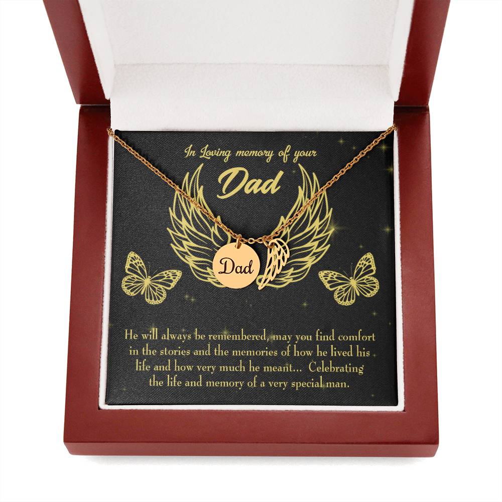 Memory of a Special Man Remembrance Necklace for Dad Angel Wing Charm Stainless Steel or 18k Gold Finish-Express Your Love Gifts
