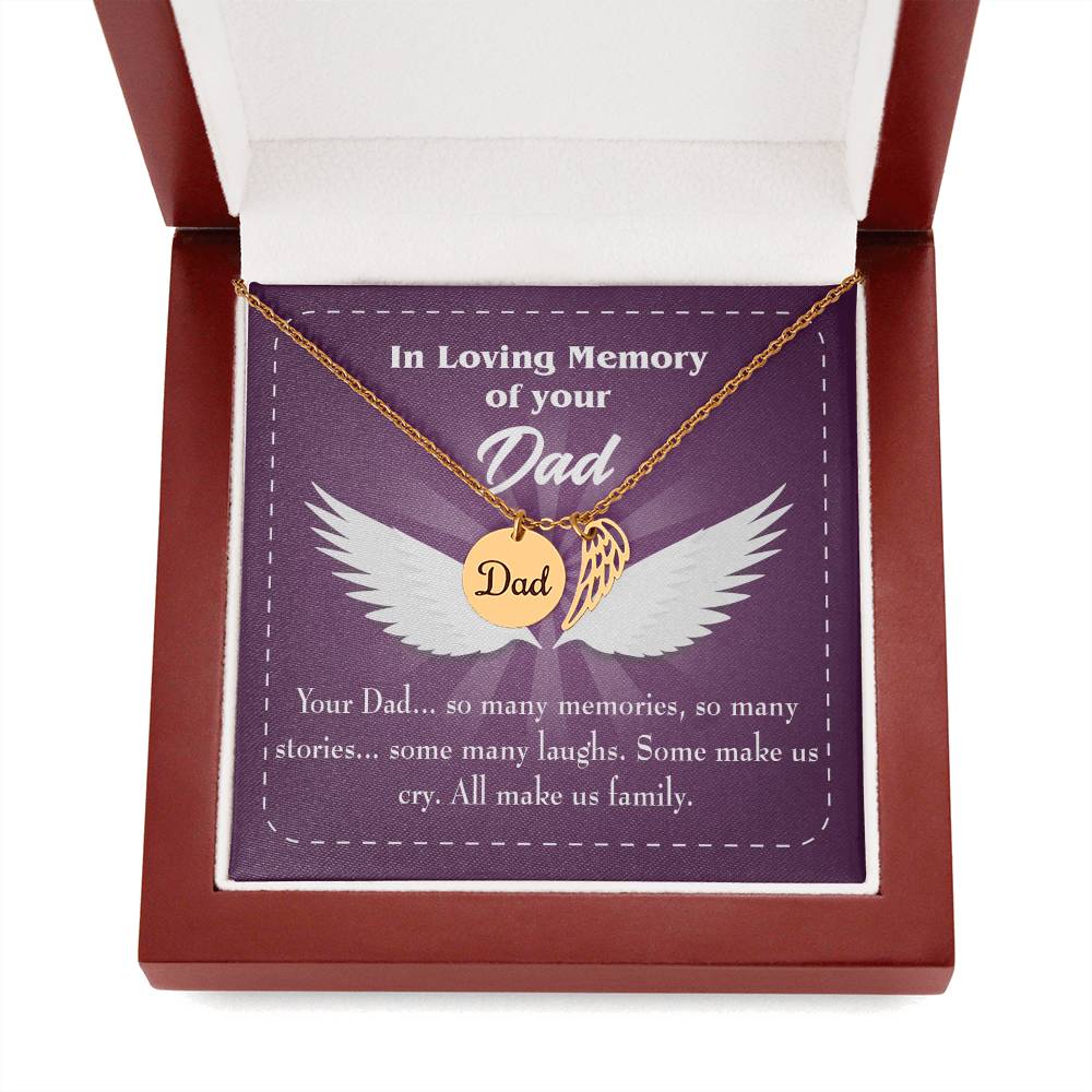 Your Dad Remembrance Necklace for Dad Angel Wing Charm Stainless Steel or 18k Gold Finish-Express Your Love Gifts