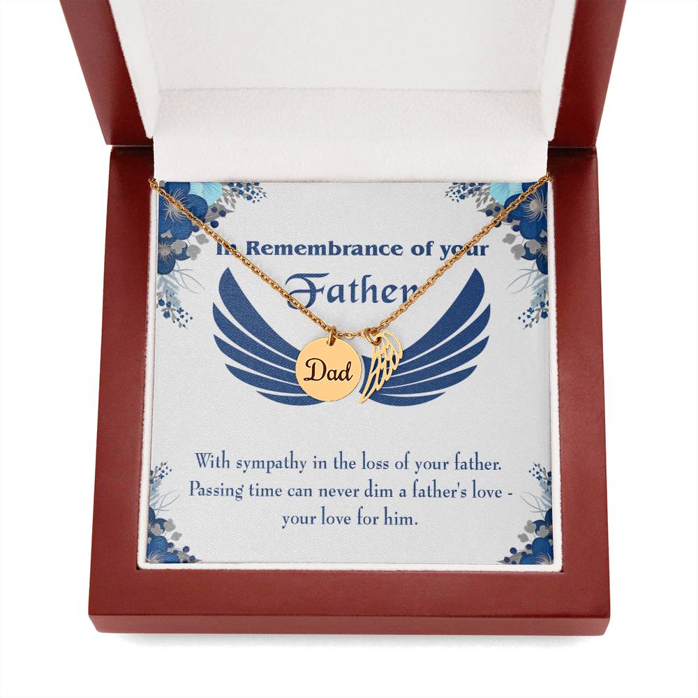 Your Love for Him Remembrance Necklace for Dad Angel Wing Charm Stainless Steel or 18k Gold Finish-Express Your Love Gifts