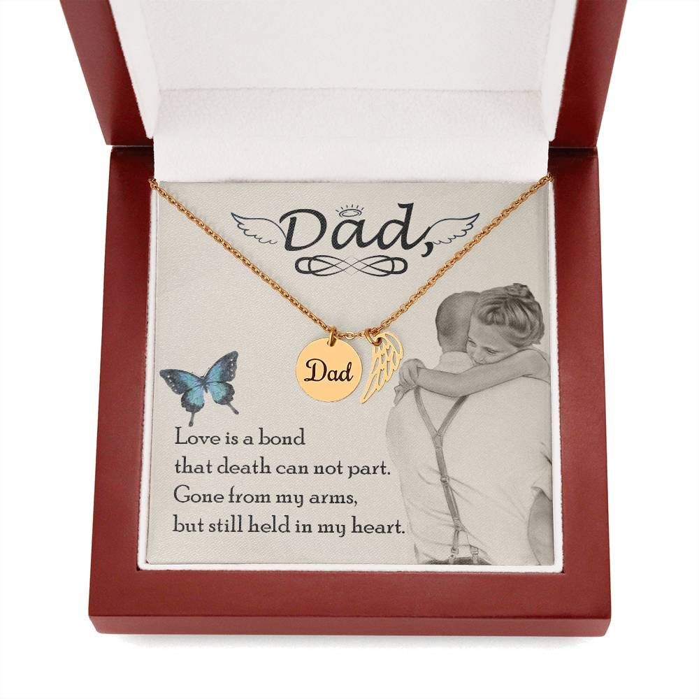 Love is Bond Remembrance Necklace for Dad Angel Wing Charm Stainless Steel or 18k Gold Finish-Express Your Love Gifts