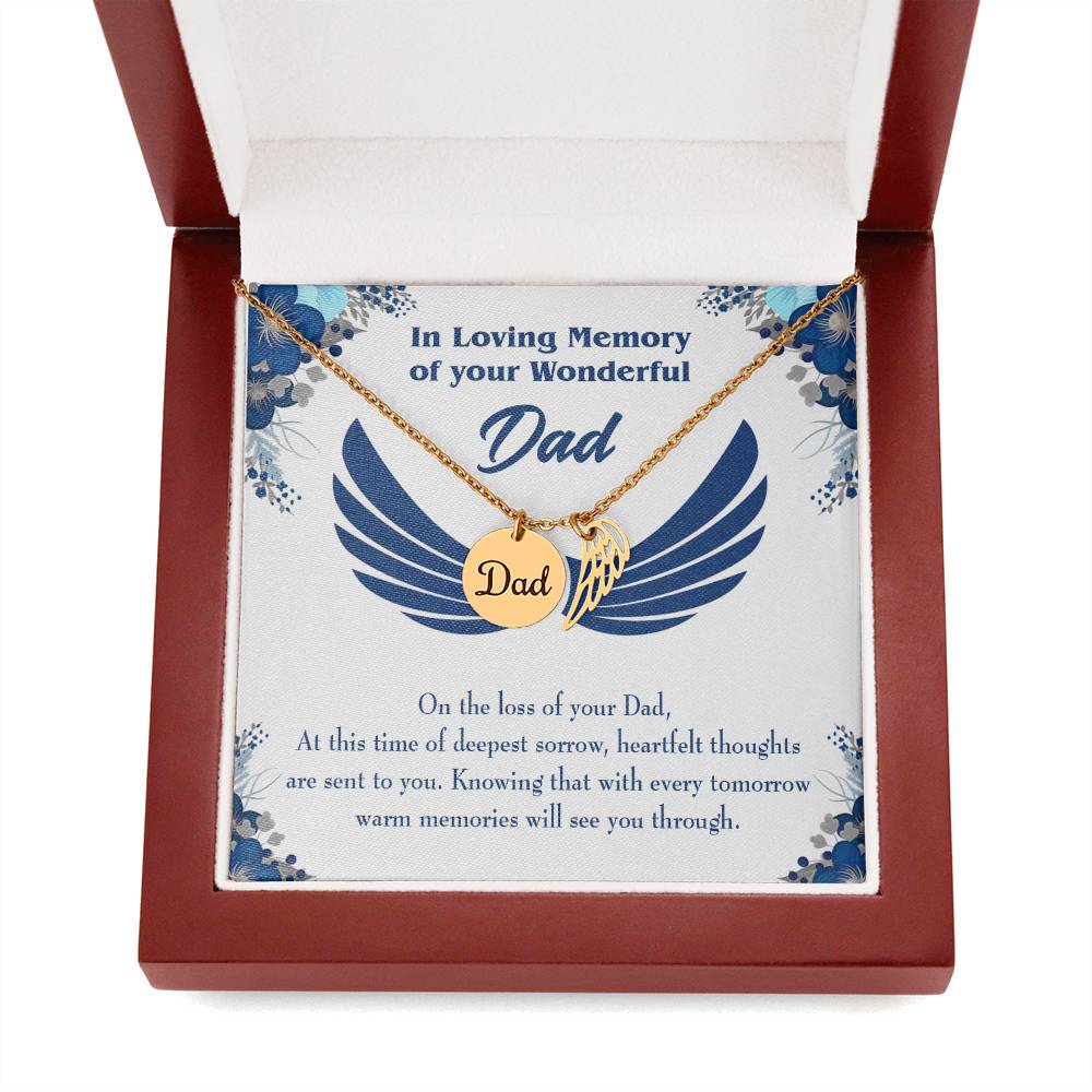 Deepest Sorrow Remembrance Necklace for Dad Angel Wing Charm Stainless Steel or 18k Gold Finish-Express Your Love Gifts