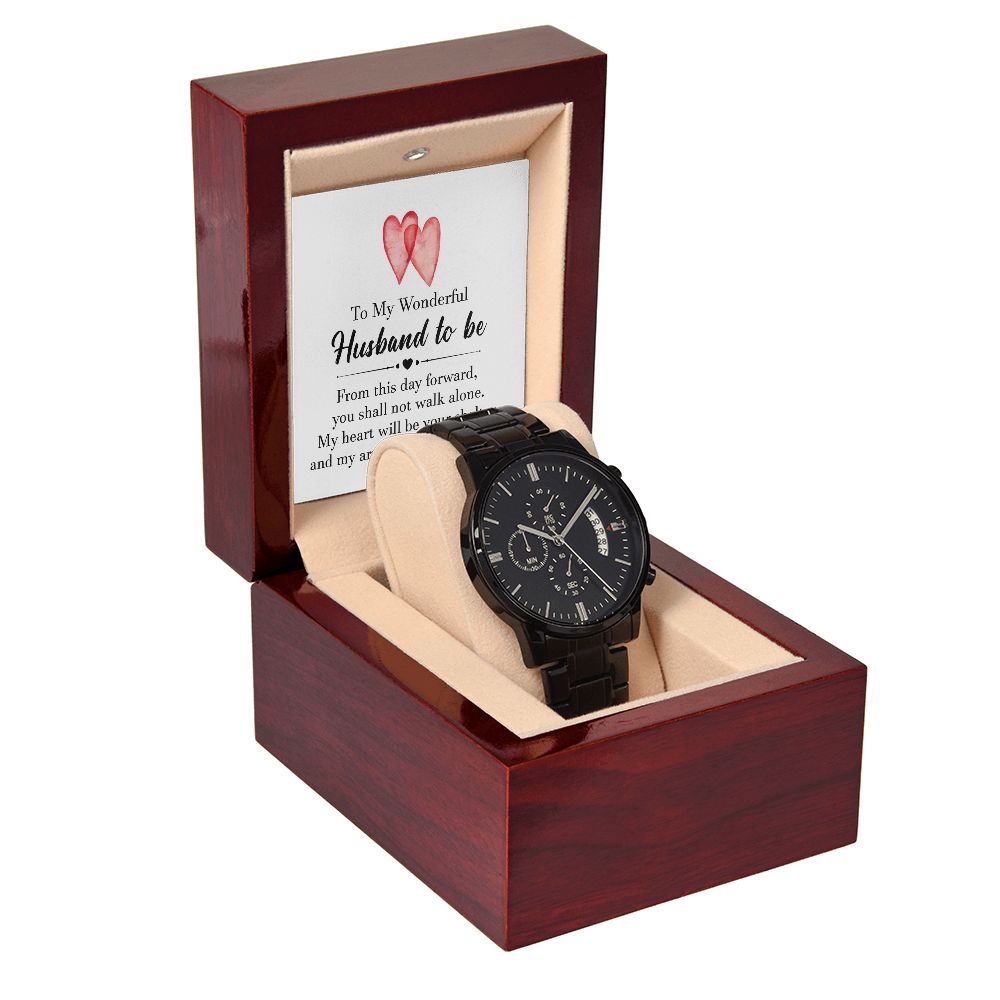 To My Husband To Be Black Chronograph Watch With Message Card in Mahogany Box-Express Your Love Gifts