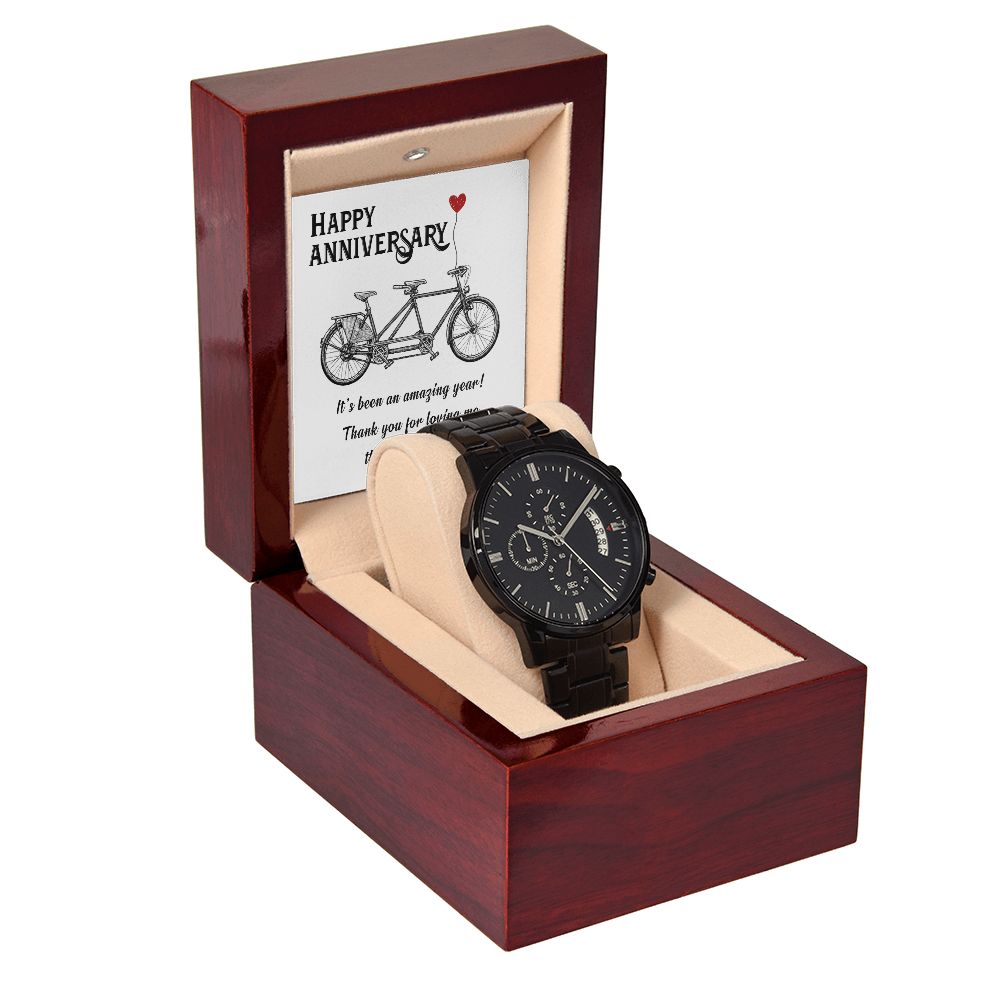 Happy Anniversary It's Been an Amazing Years Black Chronograph Watch With Message Card in Mahogany Box-Express Your Love Gifts
