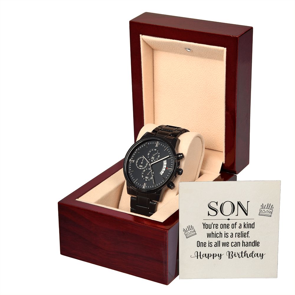 To My Son You're One of a Kind Black Chronograph Watch With Message Card in Mahogany Box-Express Your Love Gifts