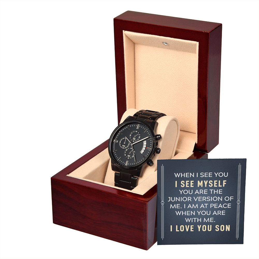 To My Son When I See You Black Chronograph Watch With Message Card in Mahogany Box-Express Your Love Gifts