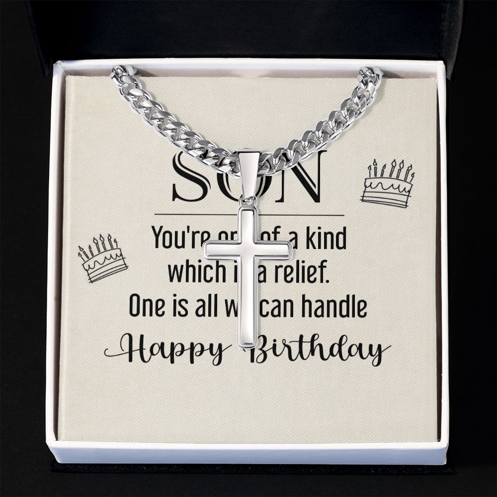 To My Son You're One of a Kind Artisan Cross Cuban Chain Link-Express Your Love Gifts