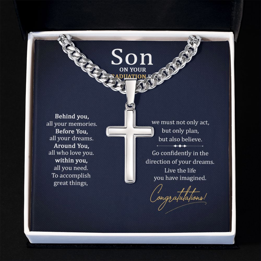To My Son On Your Graduation Day Artisan Cross Cuban Chain Link-Express Your Love Gifts