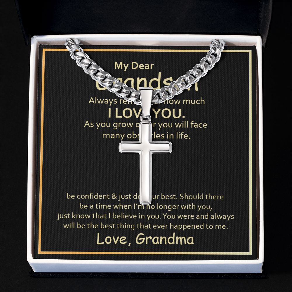 To My Grandson Always Remember How Much I Love You Artisan Cross Cuban Chain Link-Express Your Love Gifts