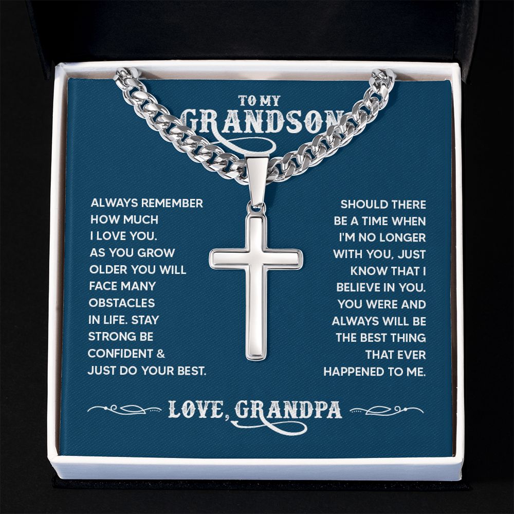 To My Grandson Always Remember How Much I Love You Artisan Cross Cuban Chain Link-Express Your Love Gifts