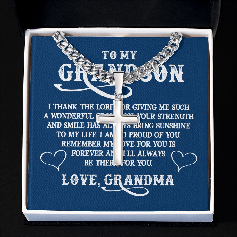 To My GrandSon I Thank The Lord For Giving Me You Artisan Cross Cuban Chain Link-Express Your Love Gifts