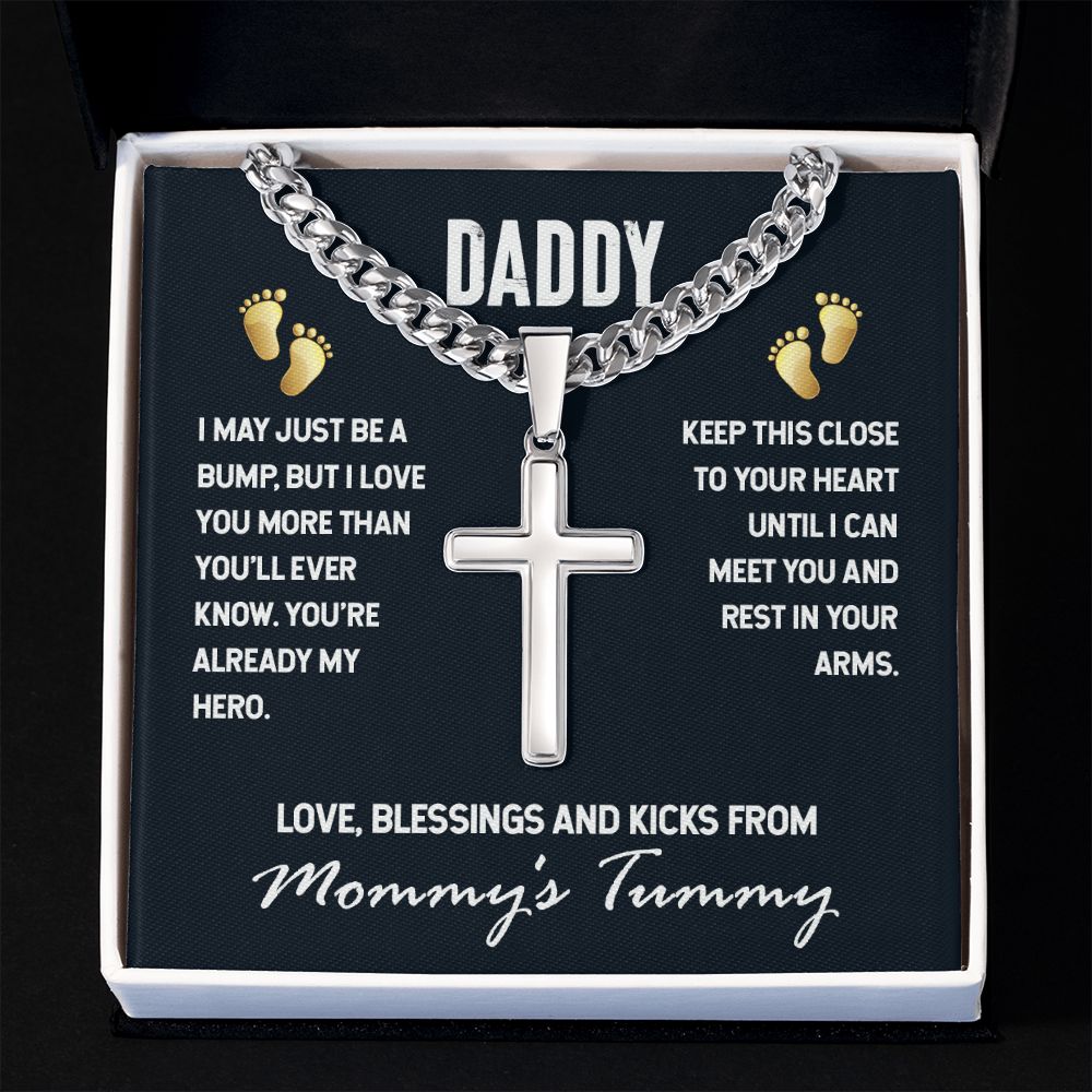 To My Dad I May Just be a Bump Artisan Cross Cuban Chain Link-Express Your Love Gifts