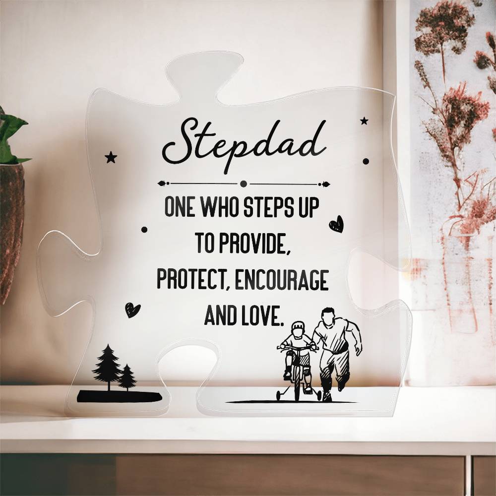 To My Stepdad One Who Steps Up Printed Acrylic Puzzle Plaque-Express Your Love Gifts
