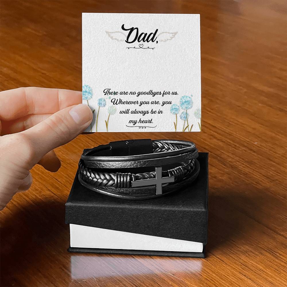 There Are No Goodbyes Men's Cross Bracelet - Vegan Leather with Stainless Steel-Express Your Love Gifts