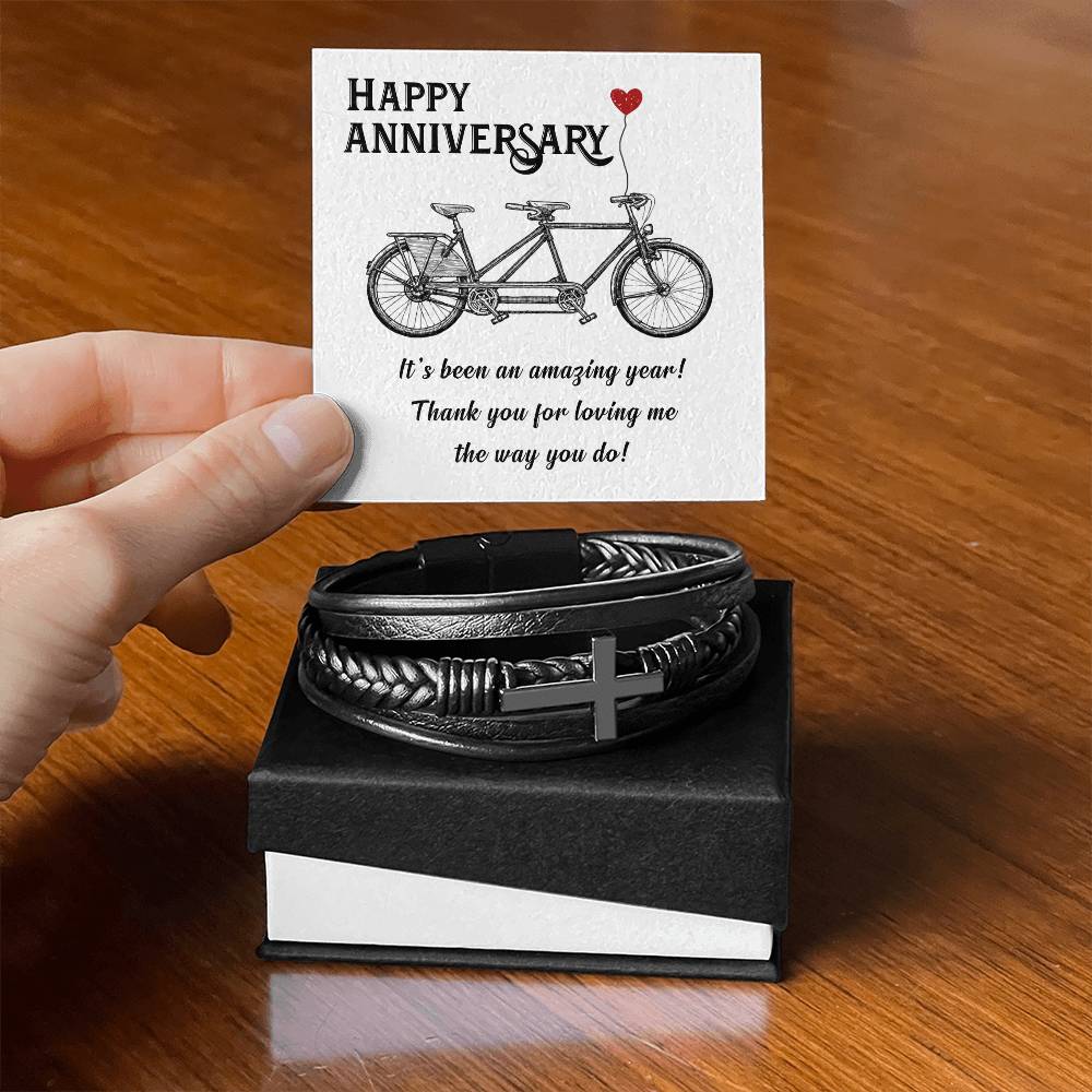 Happy Anniversary It's Been an Amazing Years Men's Cross Bracelet - Vegan Leather with Stainless Steel-Express Your Love Gifts