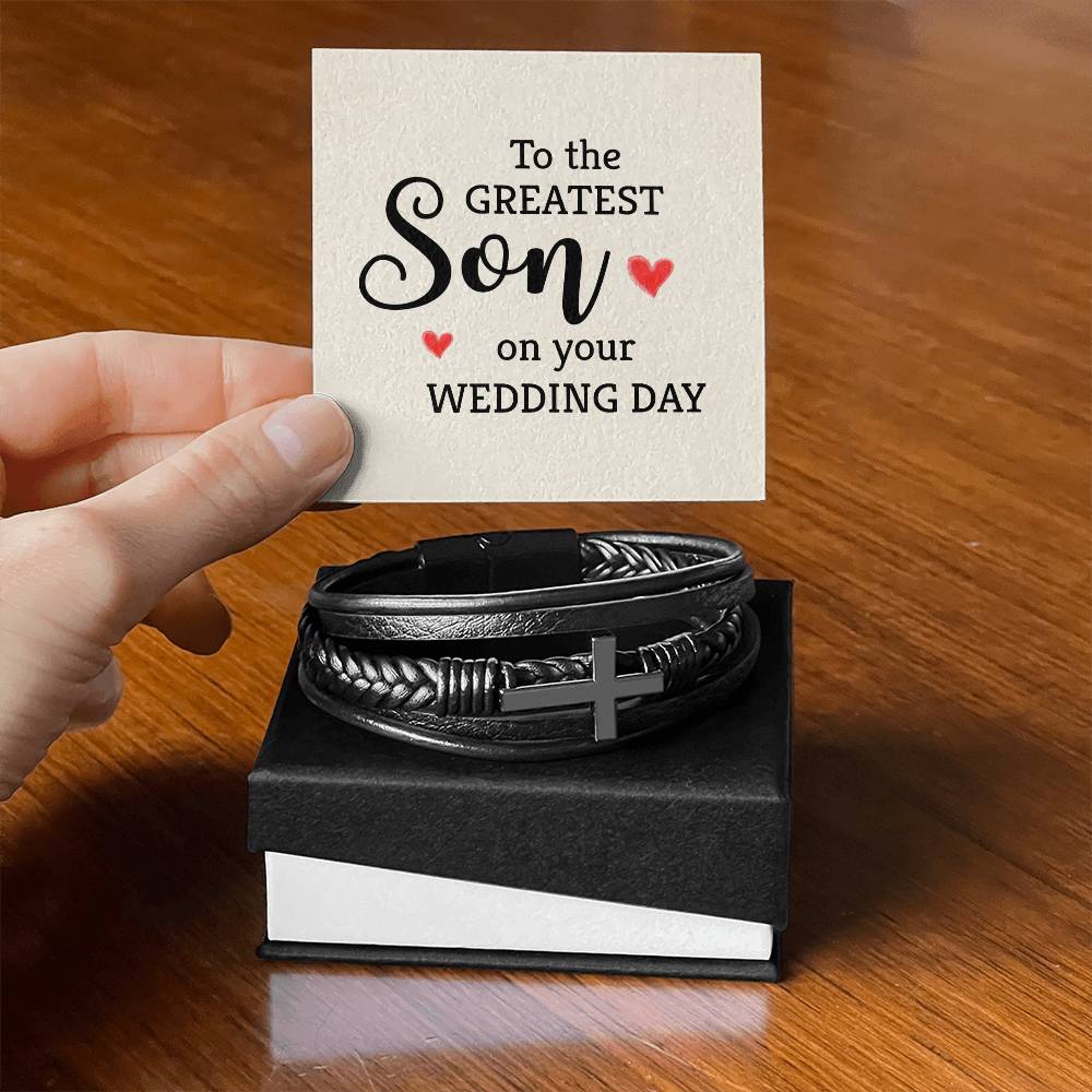 To The Greatest Son Men's Cross Bracelet - Vegan Leather with Stainless Steel-Express Your Love Gifts