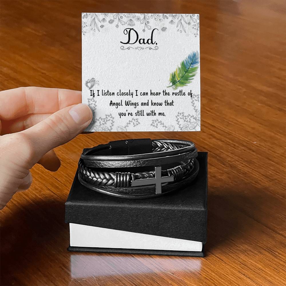 If I Listen Closely Men's Cross Bracelet - Vegan Leather with Stainless Steel-Express Your Love Gifts